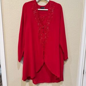 Antthony Originals Red Embroidered Rhinestone Top Cardigan Set Large NWT